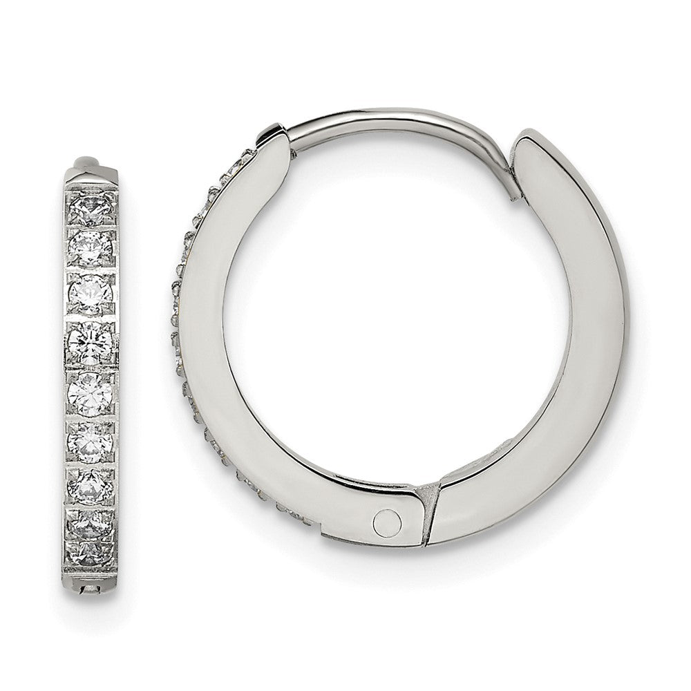 SRE1512 Chisel Stainless Steel Polished with Preciosa Crystal 2mm Hinged Hoop Earrings
