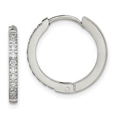 SRE1513 Chisel Stainless Steel Polished with Preciosa Crystal 2mm Hinged Hoop Earrings