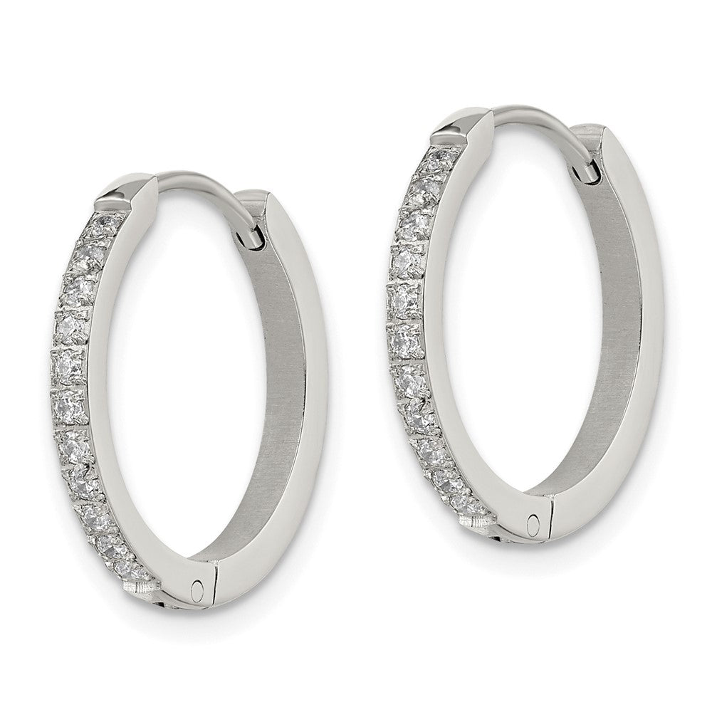 SRE1514 Chisel Stainless Steel Polished with Preciosa Crystal 2mm Hinged Hoop Earrings