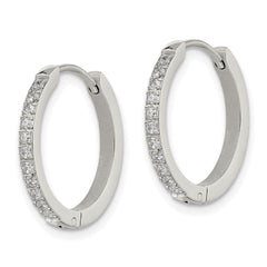 SRE1514 Chisel Stainless Steel Polished with Preciosa Crystal 2mm Hinged Hoop Earrings