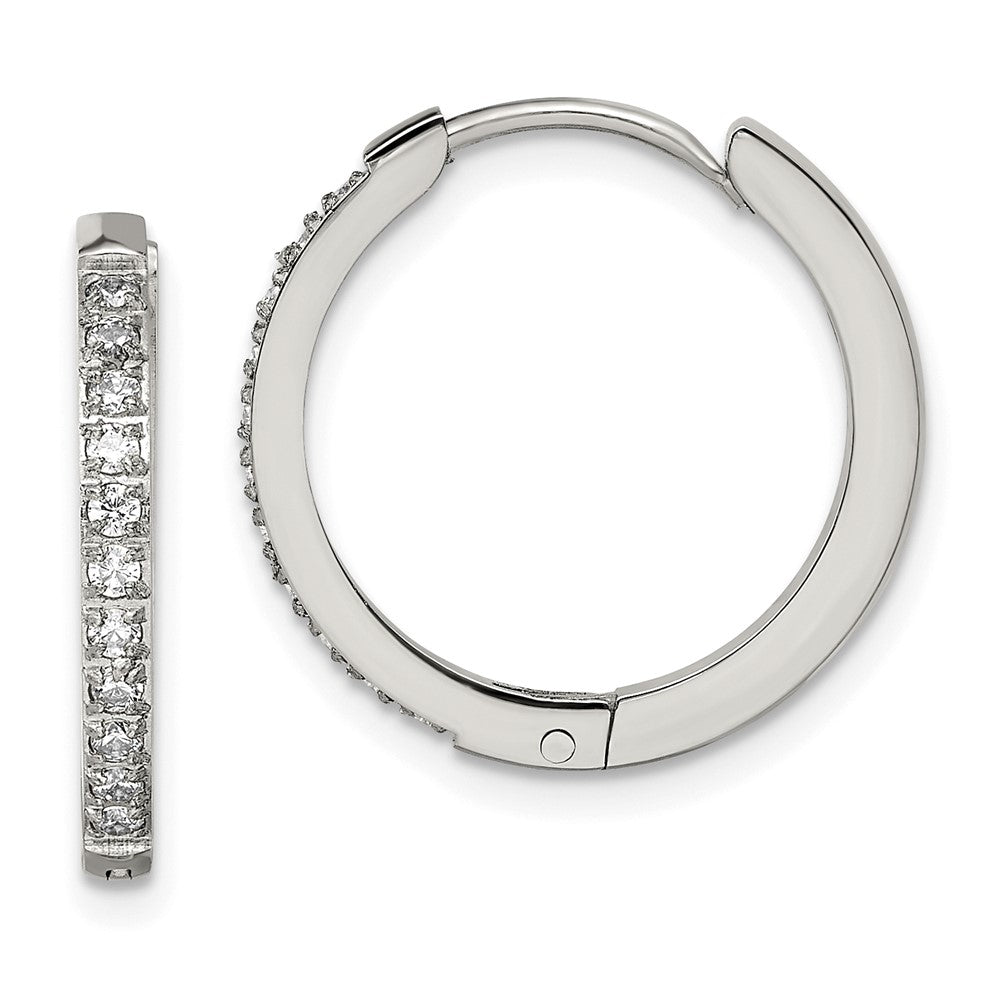 SRE1514 Chisel Stainless Steel Polished with Preciosa Crystal 2mm Hinged Hoop Earrings