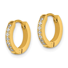 SRE1516 Chisel Stainless Steel Polished Yellow IP-plated with Preciosa Crystal Hinged Hoop Earrings
