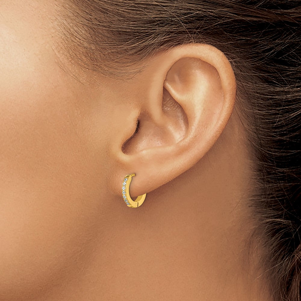 SRE1516 Chisel Stainless Steel Polished Yellow IP-plated with Preciosa Crystal Hinged Hoop Earrings