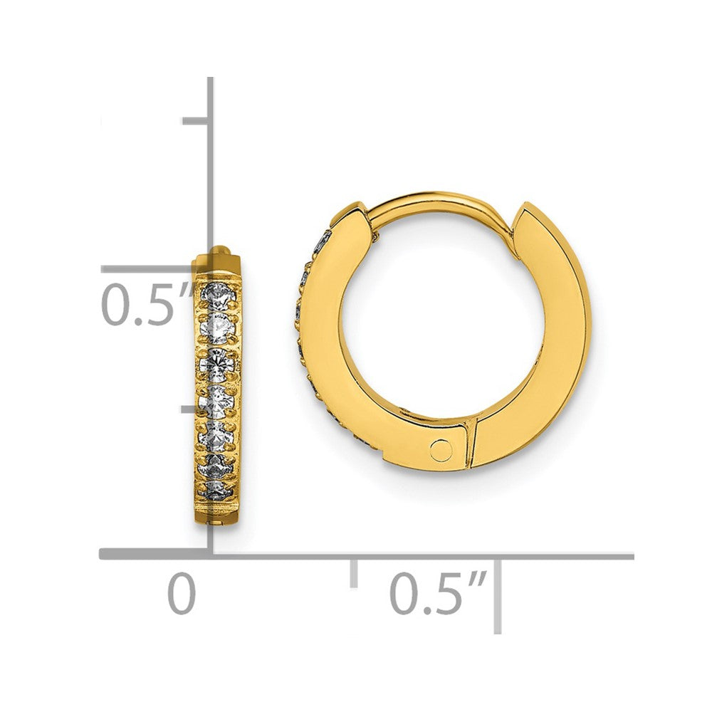 SRE1516 Chisel Stainless Steel Polished Yellow IP-plated with Preciosa Crystal Hinged Hoop Earrings
