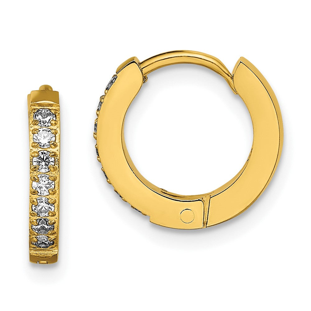 SRE1516 Chisel Stainless Steel Polished Yellow IP-plated with Preciosa Crystal Hinged Hoop Earrings