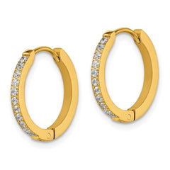 SRE1518 Chisel Stainless Steel Polished Yellow IP-plated with Preciosa Crystal Hinged Hoop Earrings