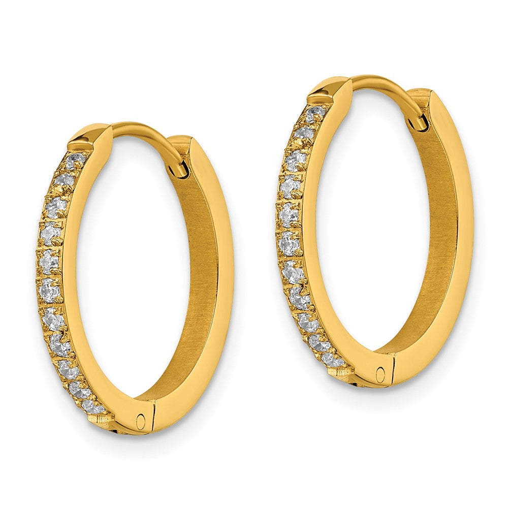 SRE1519 Chisel Stainless Steel Polished Yellow IP-plated with Preciosa Crystal Hinged Hoop Earrings