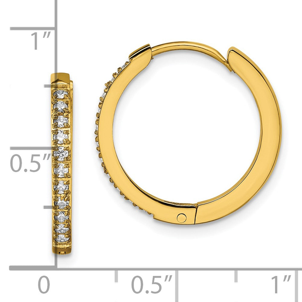 SRE1519 Chisel Stainless Steel Polished Yellow IP-plated with Preciosa Crystal Hinged Hoop Earrings