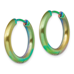SRE1523 Chisel Stainless Steel Brushed Rainbow IP-plated 3.5mm Hinged Hoop Earrings