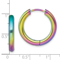 SRE1523 Chisel Stainless Steel Brushed Rainbow IP-plated 3.5mm Hinged Hoop Earrings