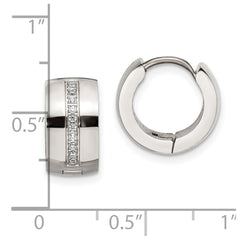 SRE1524 Chisel Stainless Steel Polished with Preciosa Crystal 7mm Hinged Hoop Earrings