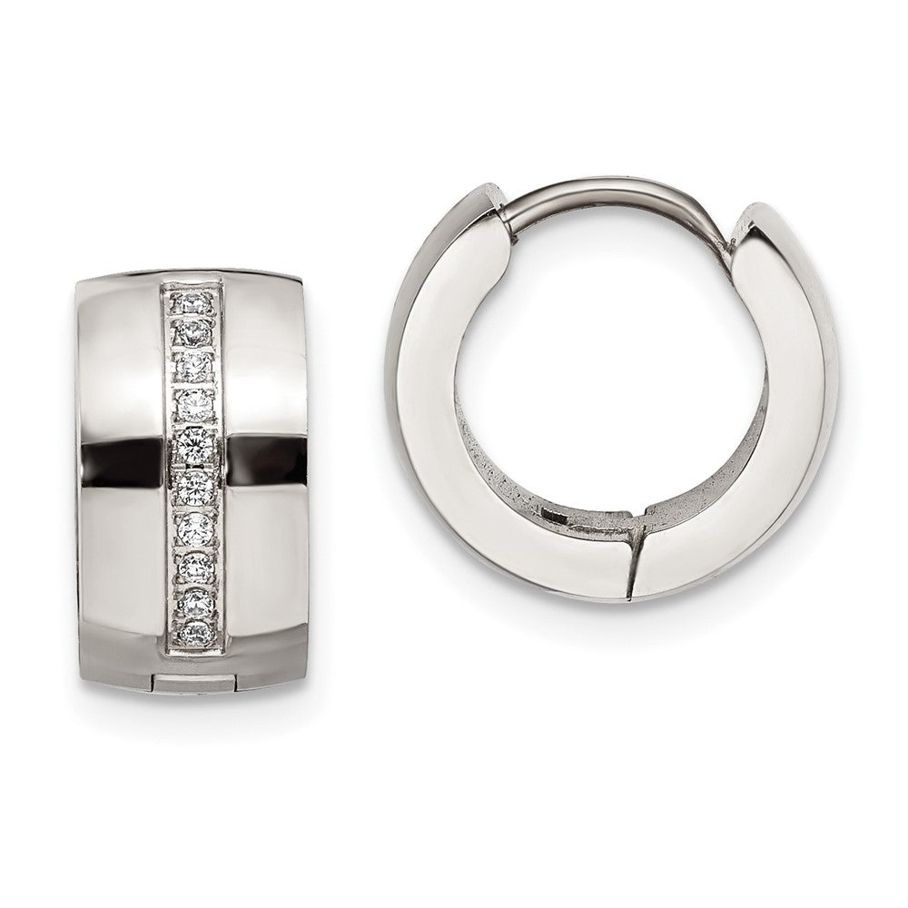 SRE1524 Chisel Stainless Steel Polished with Preciosa Crystal 7mm Hinged Hoop Earrings