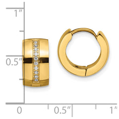 SRE1525 Chisel Stainless Steel Polished Yellow IP-plated with Preciosa Crystal Hinged Hoop Earrings