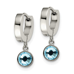 SRE1527 Chisel Stainless Steel Polished with Blue Preciosa Crystal Dangle Hinged Hoop Earring
