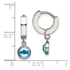 SRE1527 Chisel Stainless Steel Polished with Blue Preciosa Crystal Dangle Hinged Hoop Earring