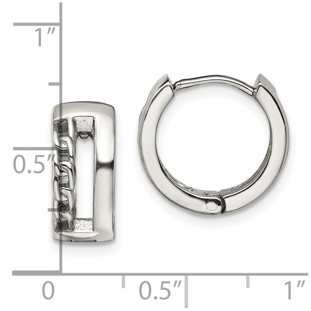 SRE1530 Chisel Stainless Steel Polished 6.5mm Huggie Hinged Hoop Earrings