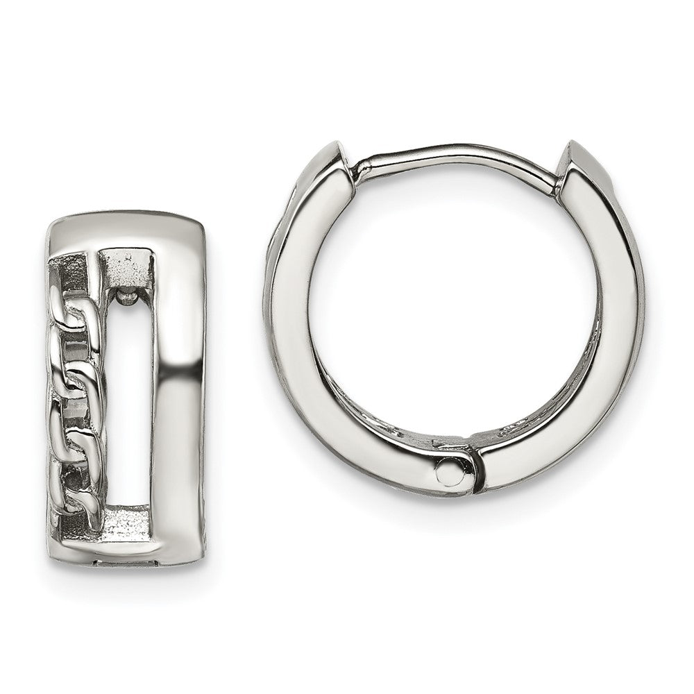 SRE1530 Chisel Stainless Steel Polished 6.5mm Huggie Hinged Hoop Earrings