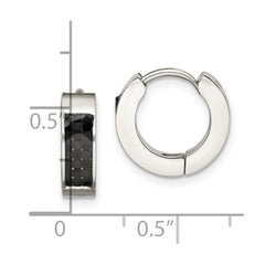 SRE1531 Chisel Stainless Steel Polished with Carbon Fiber Inlay 4mm Hinged Hoop Earrings