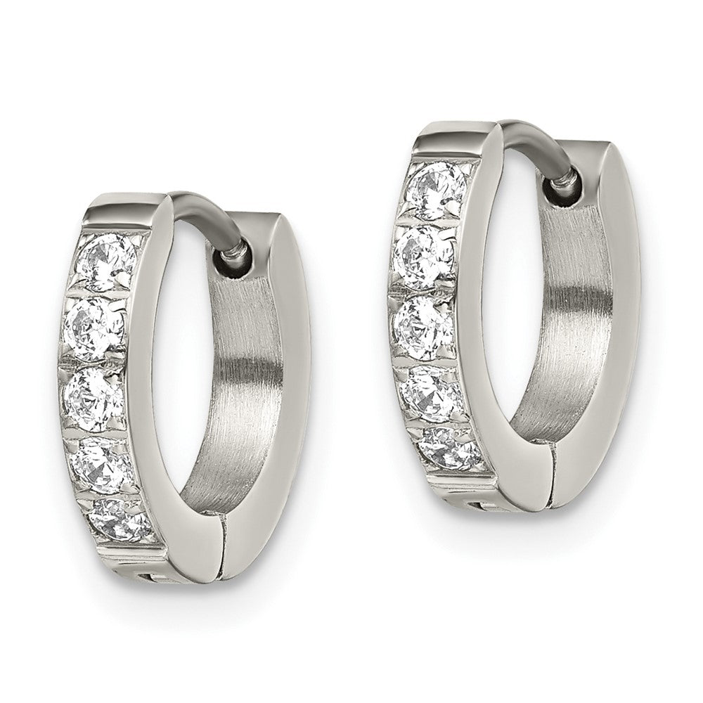 SRE1532 Chisel Stainless Steel Polished with CZ 2.5mm Hinged Hoop Earrings