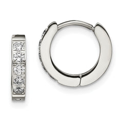 SRE1532 Chisel Stainless Steel Polished with CZ 2.5mm Hinged Hoop Earrings
