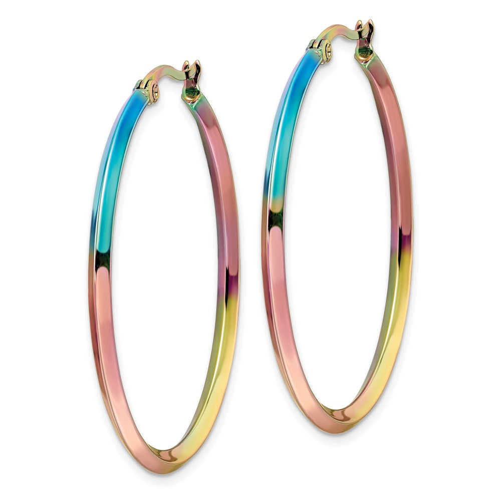 SRE1533 Chisel Stainless Steel Polished Rainbow IP-plated 2.5mm Hoop Earrings