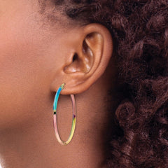 SRE1533 Chisel Stainless Steel Polished Rainbow IP-plated 2.5mm Hoop Earrings