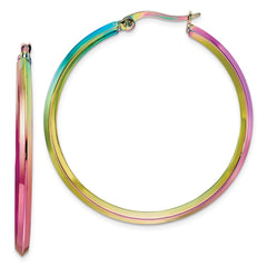SRE1533 Chisel Stainless Steel Polished Rainbow IP-plated 2.5mm Hoop Earrings