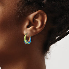 SRE1534 Chisel Stainless Steel Polished Rainbow IP-plated Hoop Earrings