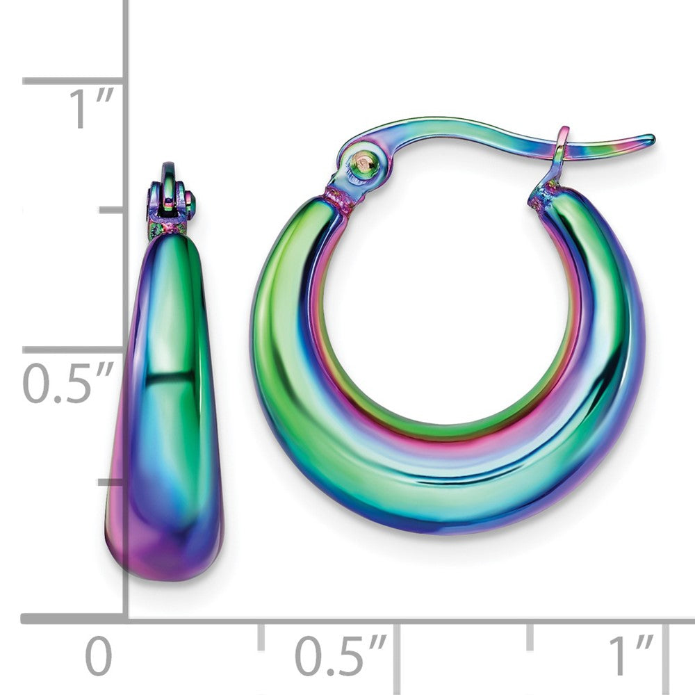 SRE1534 Chisel Stainless Steel Polished Rainbow IP-plated Hoop Earrings