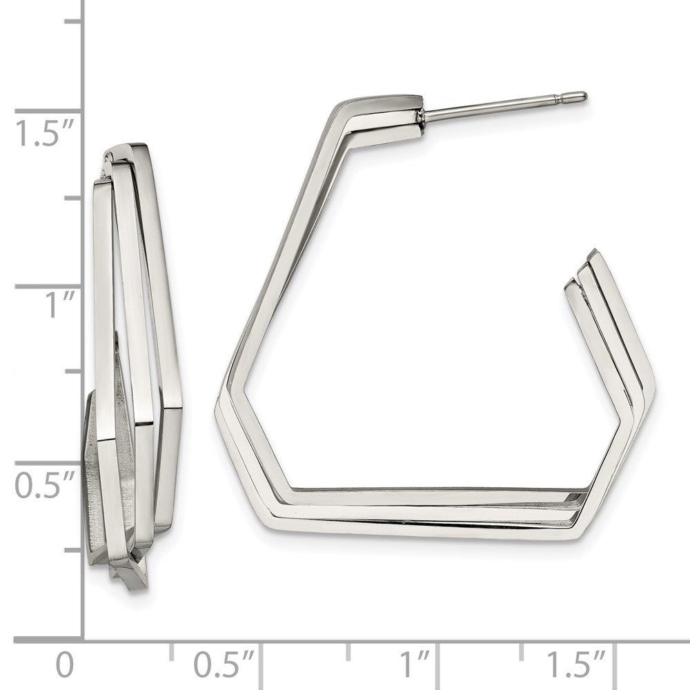 SRE1539 Chisel Stainless Steel Polished Geometric Post J Hoop Earrings
