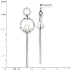 SRE1571 Chisel Stainless Steel Polished with Simulated Pearl Post Dangle Earrings