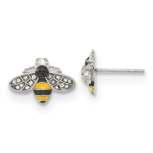 SRE1580 Chisel Stainless Steel Polished and Enameled with Preciosa Crystal Bee Post Earrings
