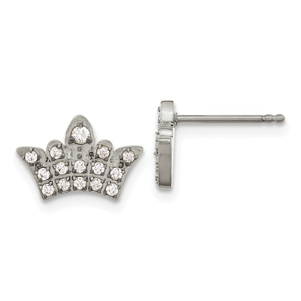 SRE1582 Chisel Stainless Steel Polished with CZ Crown Post Earrings