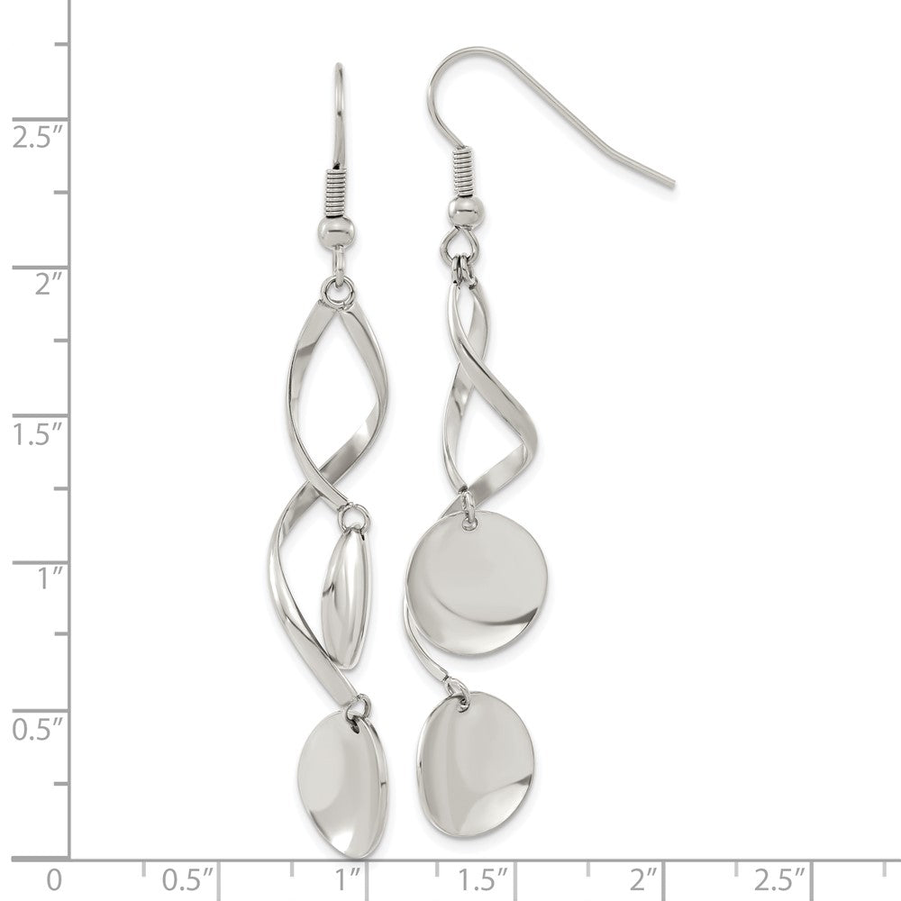SRE1590 Chisel Stainless Steel Polished Twisted Shepherd Hook Earrings