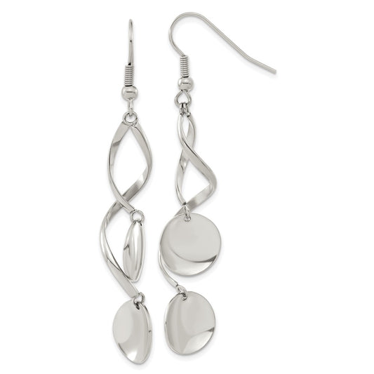 SRE1590 Chisel Stainless Steel Polished Twisted Shepherd Hook Earrings