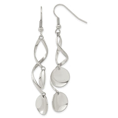 SRE1590 Chisel Stainless Steel Polished Twisted Shepherd Hook Earrings