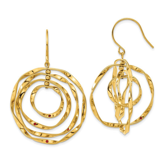 SRE1592 Chisel Stainless Steel Polished Yellow IP-plated with Red Preciosa Crystal Wavy Dangle Shepherd Hook Earrings