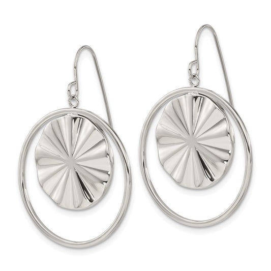 SRE1595 Chisel Stainless Steel Polished Dangle Shepherd Hook Earrings