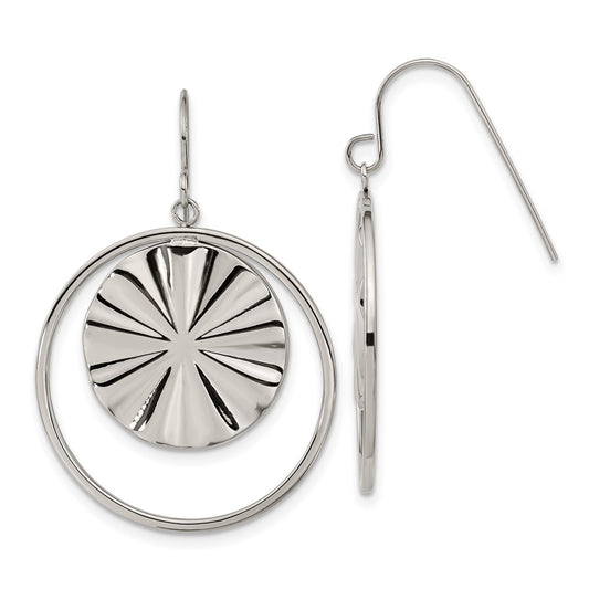 SRE1595 Chisel Stainless Steel Polished Dangle Shepherd Hook Earrings