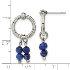 SRE1600 Chisel Stainless Steel Polished with Lapis Post Dangle Earrings