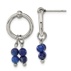 SRE1600 Chisel Stainless Steel Polished with Lapis Post Dangle Earrings
