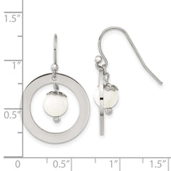 SRE1607 Chisel Stainless Steel Polished with Synthetic White Turquoise Dangle Shepherd Hook Earrings