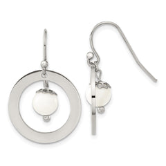 SRE1607 Chisel Stainless Steel Polished with Synthetic White Turquoise Dangle Shepherd Hook Earrings