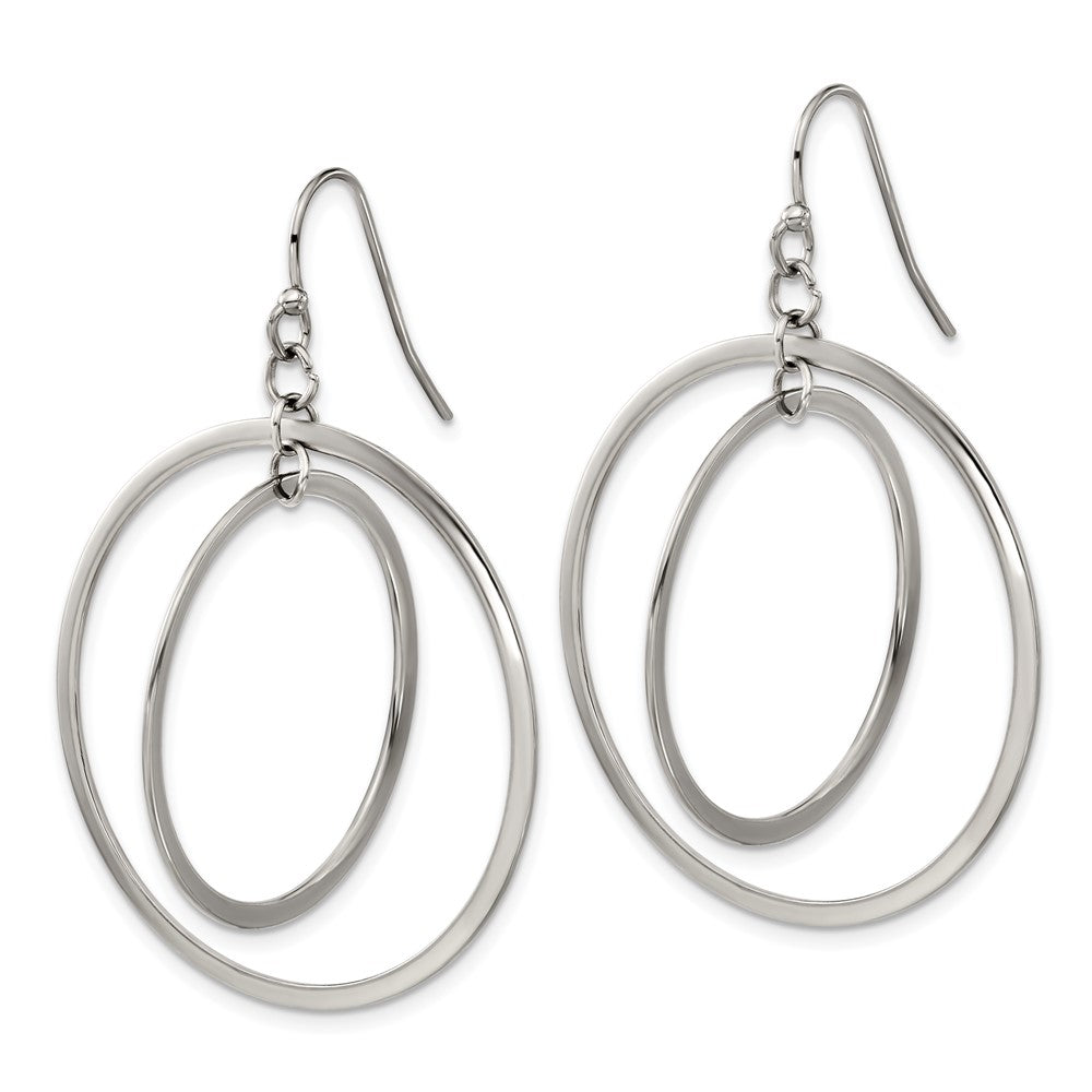 SRE1608 Chisel Stainless Steel Polished Double Circle Dangle Shepherd Hook Earrings