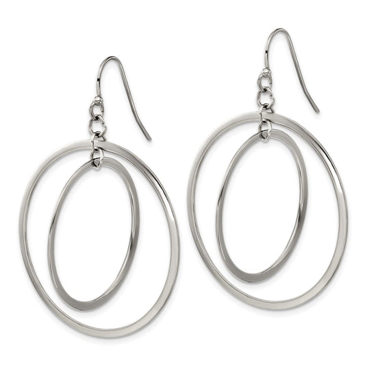 SRE1608 Chisel Stainless Steel Polished Double Circle Dangle Shepherd Hook Earrings