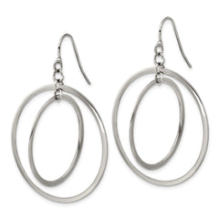 SRE1608 Chisel Stainless Steel Polished Double Circle Dangle Shepherd Hook Earrings