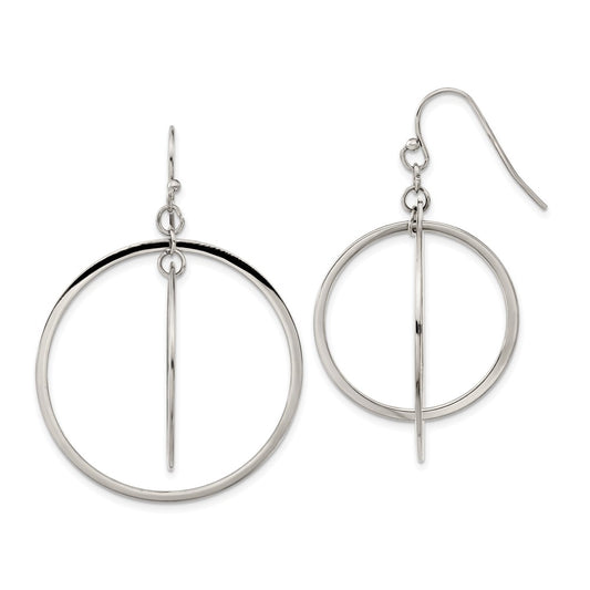 SRE1608 Chisel Stainless Steel Polished Double Circle Dangle Shepherd Hook Earrings