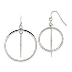 SRE1608 Chisel Stainless Steel Polished Double Circle Dangle Shepherd Hook Earrings