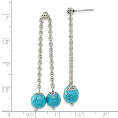 SRE1610 Chisel Stainless Steel Polished with Synthetic Turquoise Moveable Dangle Post Earrings