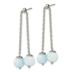 SRE1611 Chisel Stainless Steel Polished with Blue Quartz Moveable Dangle Post Earrings